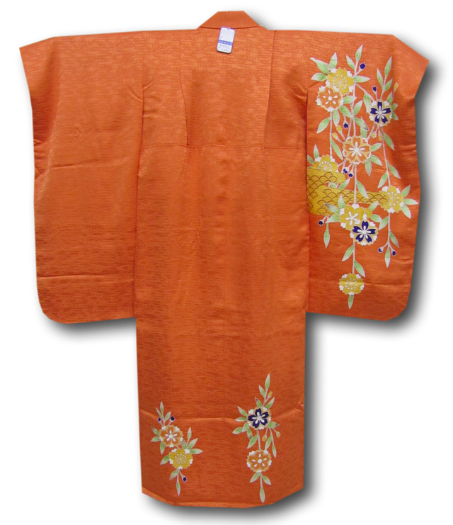 【七五三】７歳女の子２点セット　橙色地枝垂桜模様