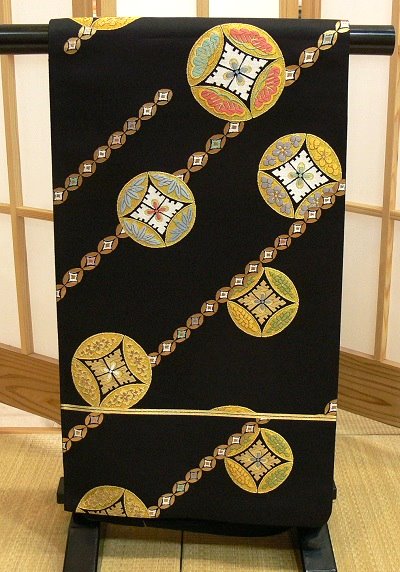 袋帯 黒 七宝紋 西陣織となみ 商品名「幽玄の美」(B8637) – 蒲田、川崎